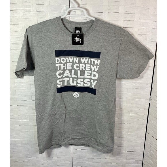 Stussy Down With The‎ Crew Tee 'Grey Heather' Size Medium - Picture 1 of 6